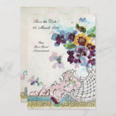 Invitation ROMANTİCA Rose Bleu Blanc Mariage Floral Monogramm (Devant / Derrière)