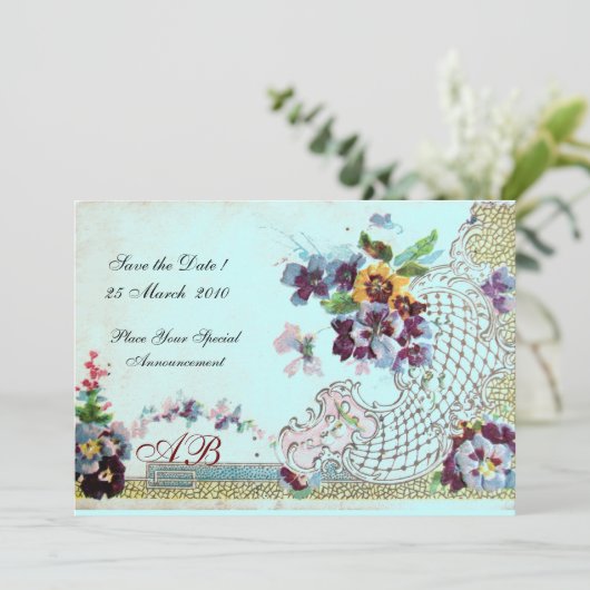 Invitation ROMANTİCA Rose Bleu Canard Monogramme Floral Maria (Debout devant)