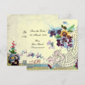 Invitation ROMANTİCA Rose Bleu Crème Monogramme Floral Mariag (Devant / Derrière)