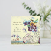 Invitation ROMANTİCA Rose Bleu Crème Monogramme Floral Mariag (Debout devant)