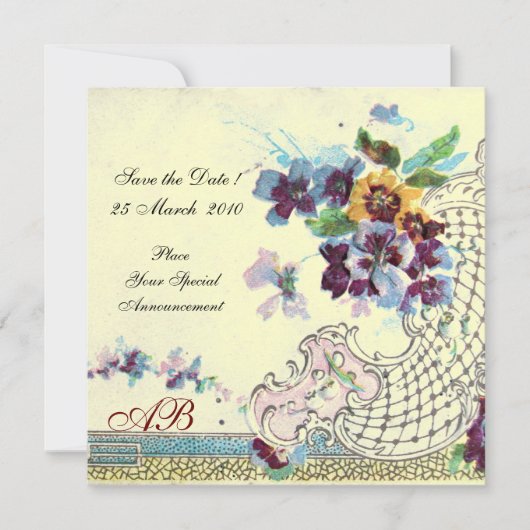 Invitation ROMANTİCA Rose Bleu Crème Monogramme Floral Mariag (Devant)