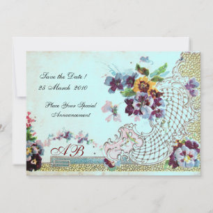 Invitation ROMANTİCA Rose Turquoise bleu Floral Mariage Monog