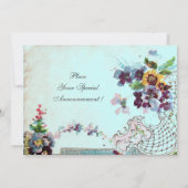 Invitation ROMANTİCA Rose Turquoise Bleu Monogramme de Fleurs (Dos)