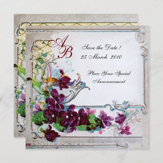 INVITATION ROMANTIQUE 4 MONOGRAMME 2 (Devant / Derrière)