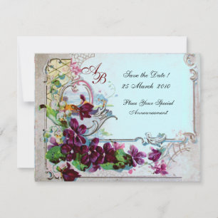 Invitation ROMANTIQUE 4 MONOGRAMME 2, Bleu