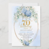 Invitation romantique 70e anniversaire fleurs bleu (Devant)