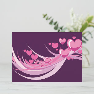 Invitation Romantique Abstrait Coeurs Rose Design Sur Violet