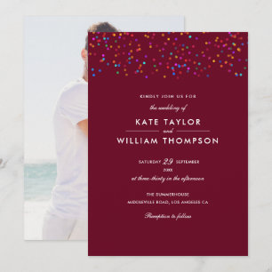 Invitation Romantique arc-en-ciel Confetti Bourgogne Mariage 