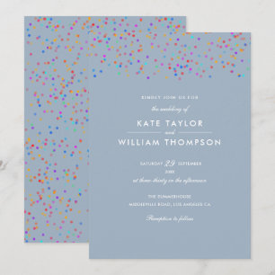 Invitation Romantique arc-en-ciel Confetti Dusty Mariage bleu