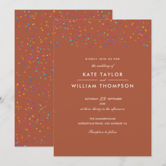 Invitation Romantique arc-en-ciel Confetti Mariage en terre c (Devant / Derrière)