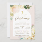 Invitation Romantique Arc Floral Filles Christening (Devant)