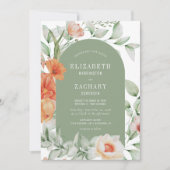 Invitation Romantique Arc Floral Peach Sage Green Mariage (Devant)