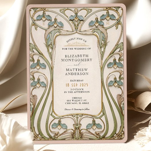 Invitation Romantique Art Nouveau Lily Mariage