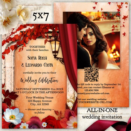 Invitation Romantique Automne Classique Italien tout en un Ma