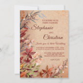 Invitation Romantique Automne Floral Rustique Bourgogne Maria (Devant)