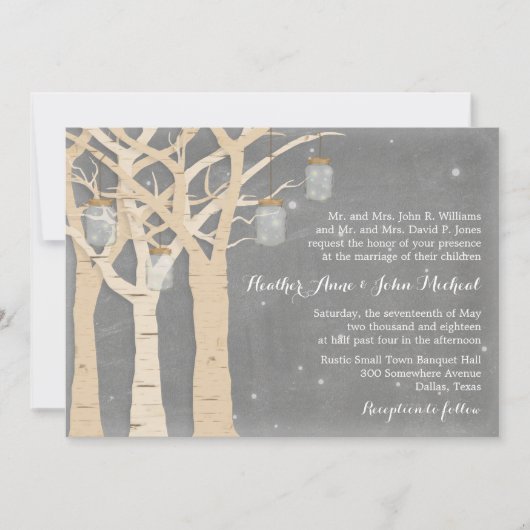 Invitation Romantique Birch Tree Mason Jar Mariage (Devant)