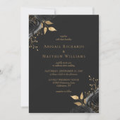 Invitation Romantique Black Gold Floral Mariage foncé (Devant)