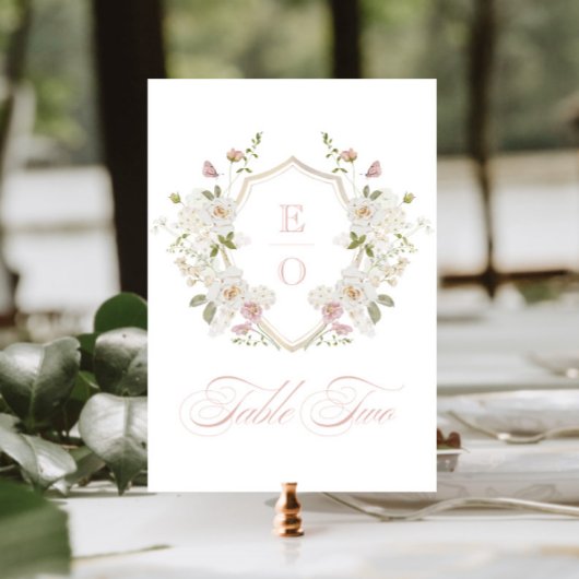 Invitation Romantique blanc de monogramme crête Numéro de tab