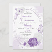Invitation romantique blanc & fleurs violettes mariage géomét (Devant)