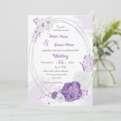 Invitation romantique blanc & fleurs violettes mariage géomét (Debout devant)