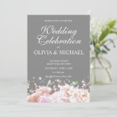 Invitation Romantique blanc & gris dentelle hydrangée roses r (Debout devant)