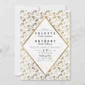 Invitation Romantique blanc or floral luxe mariage (Devant)