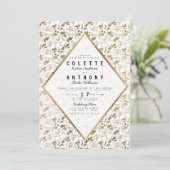 Invitation Romantique blanc or floral luxe mariage (Debout devant)