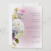 Invitation Romantique Blanc & Violet Floral Mariage moderne (Devant)