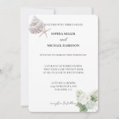 Invitation Romantique Bleu Blanc Hydrangée Plage Florale Mari (Devant)