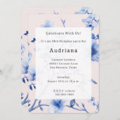 Invitation Romantique Bleu Bleu Floral Anniversaire (Devant / Derrière)