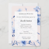 Invitation Romantique Bleu Bleu Floral Anniversaire (Devant)