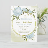 Invitation romantique bleu floral or wreath douche nuptiale (Debout devant)