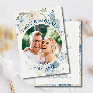 Invitation Romantique bleu floral photo QR Code