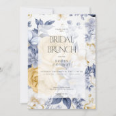 Invitation Romantique Bleu Jaune & Blanc Floral Bridal Brunch (Devant)