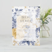 Invitation Romantique Bleu Jaune & Fête des mariées Florale B (Debout devant)
