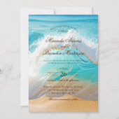 Invitation Romantique Bleu Océan Vagues Plage tropicale Maria (Devant)