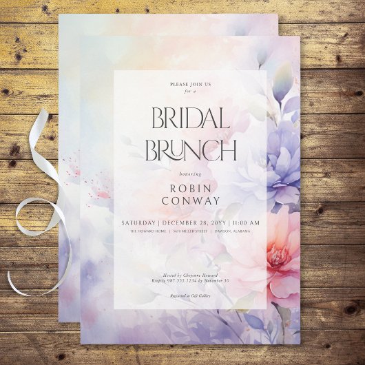 Invitation Romantique Bleu violet et rose Floral Brunch nupti
