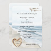 Invitation Romantique Blue Beach Ocean Avion Mariage de coeur (Devant / Derrière)
