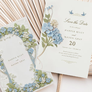 Invitation Romantique Blue Hydrangea Enregistrer la date Mari