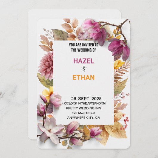 Invitation Romantique Blush & Autumn Botanical Wedding Invite (Devant / Derrière)
