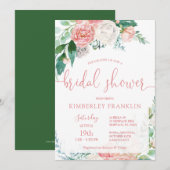 Invitation Romantique Blush Floral et Fête des mariées d'or I (Devant / Derrière)