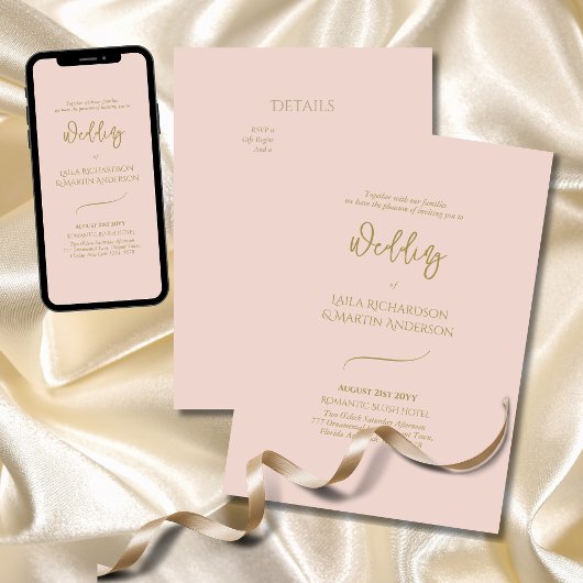 Invitation Romantique Blush Pink Gold Simple Mariage