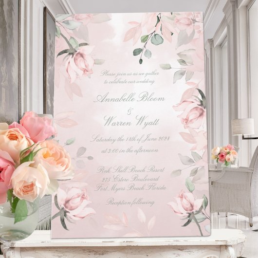 Invitation Romantique Blush Pink Secret Garden Roses 2 Mariag