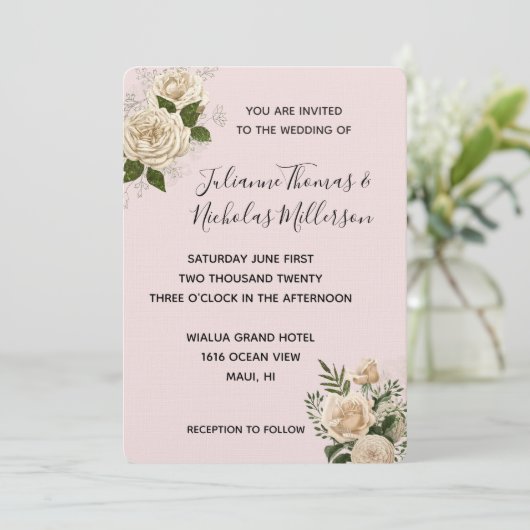 Invitation Romantique Blush rose ivoire Mariage floral (Debout devant)
