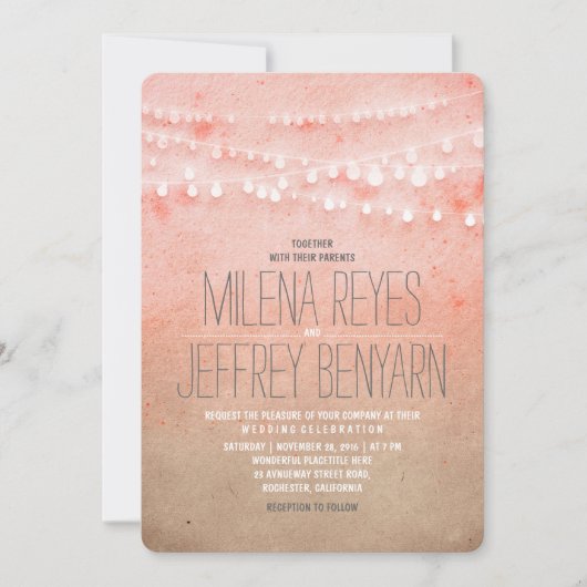 Invitation Romantique Blush Rose String Lumières Mariage Invi (Devant)