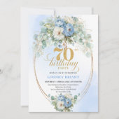 Invitation Romantique Boho Fleurs Bleu Clair 70e Anniversaire (Devant)