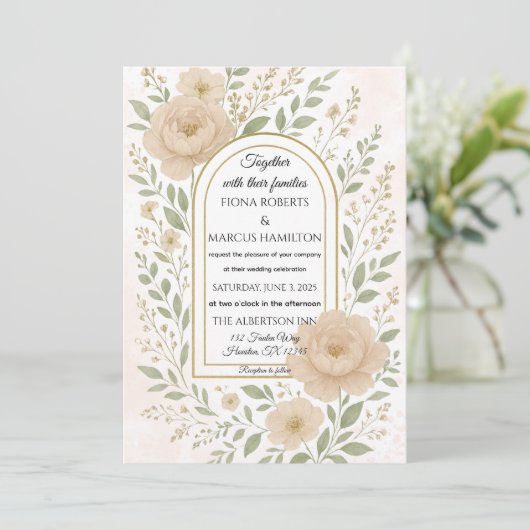 Invitation Romantique Boho Peonies & verdure Mariage élégant (Debout devant)