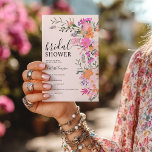Invitation Romantique boho rose fleur sauvage jardin douche n<br><div class="desc">Célébrez son histoire d'amour avec cette douce et romantique invitation à la douche nuptiale printanière, avec un arrière - plan délicat et des fleurs sauvages pastel peints à la main dans les tons pêche, rose et lilas. L'élégant script se marie magnifiquement avec le bouquet floral aquarelle, ce qui en fait...</div>