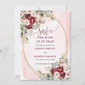 Invitation Romantique Boho Rouge Profond Blush Or Floral Sauv (Devant)