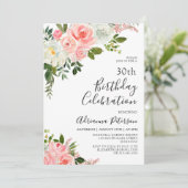 Invitation Romantique Botanique Blush Rose Floral 30e anniver (Debout devant)